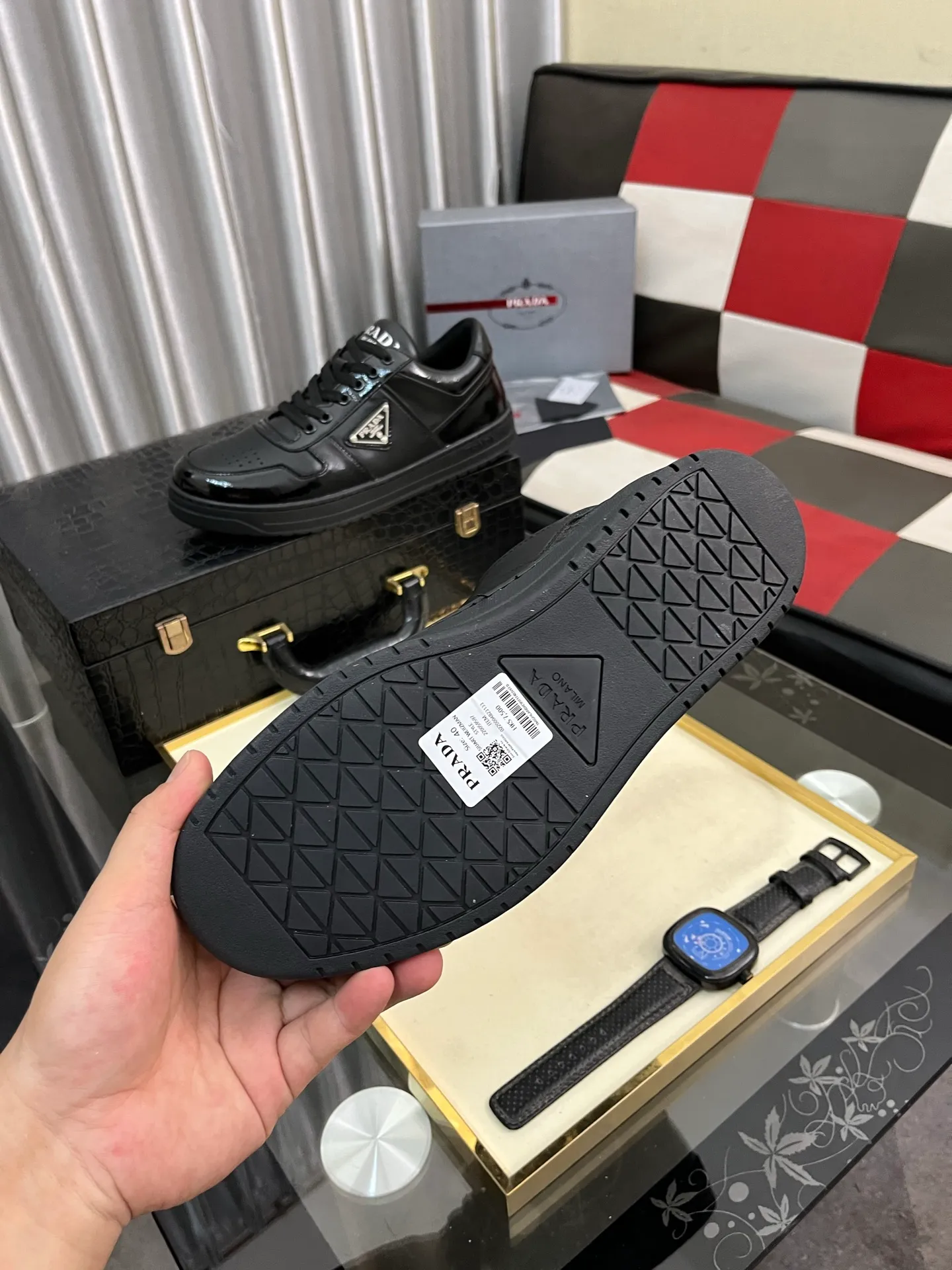 Men's shoes 💰560⌚️⌚️【PRADA】Prada - high-end quality original order 🔍🔍🔍 casual sports shoes - upper: 🔝 Nappa calfskin, brand high satin hollow canvas, shoe body sewn brand metal fasteners, tongue injection molded brand logo - lining: water-dyed cowhide - outsole: ultra-light TPU foam rubber; two-color molded outsole -Ultra-high quality control and fine workmanship: highlighted (high-end, extravagance, and class) -Size: 38-444️⃣colors available